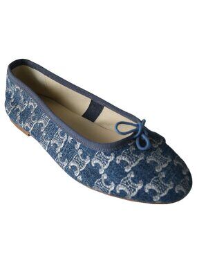 Celine Les Ballerines Triomphe Stamped Ballerina With Laces Denim